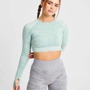AYBL Green Fitted Long Sleeve Crop Top